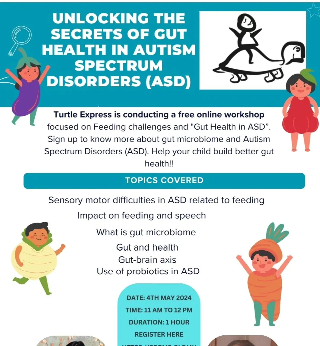 Turtle Express poster: Workshop: gut health in autism